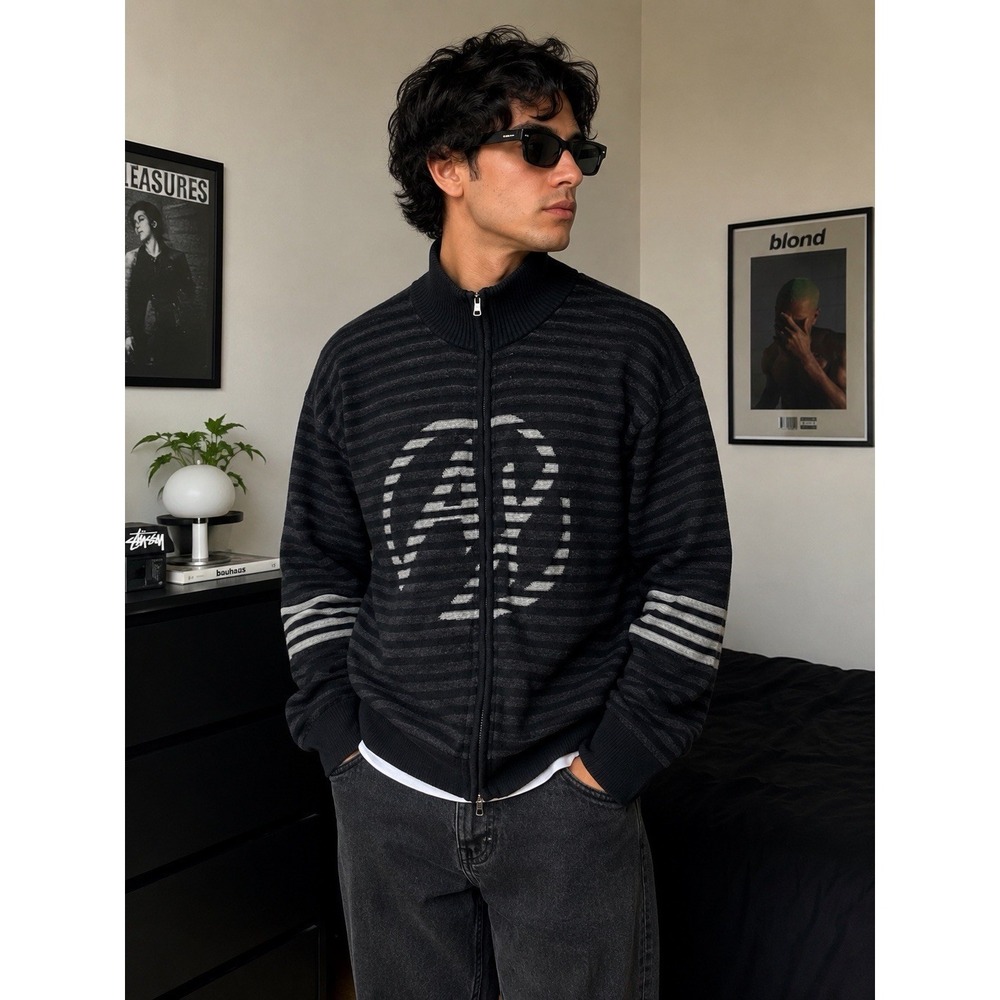 Armani Exchange AX Cashmere Blend Zip Sweater Cardigan L Y2K Grunge Streetwear